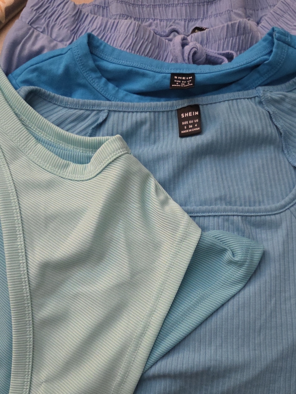 SHEIN Ribbed Tank Top Set in Light Blue and Aqua.3 Shein Shirts And 1 Pair Short